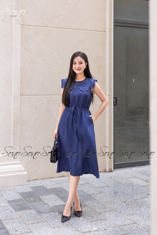 SONO - Đầm linen rút dây eo đột chỉ nổi