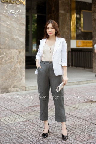 SONO - Áo vest linen tay lỡ nút bọc