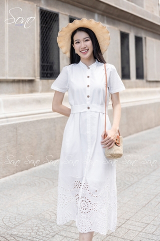 SONO - Đầm trắng có tay xô thêu