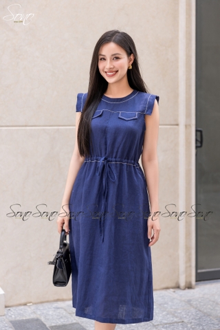 SONO - Đầm linen rút dây eo đột chỉ nổi