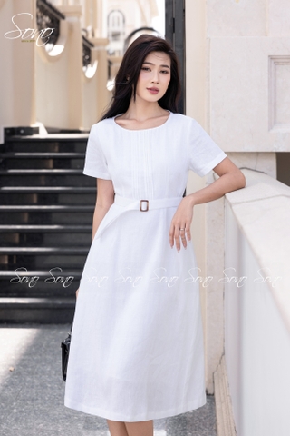 SONO - Đầm linen chạy li ngực kèm belt