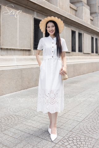 SONO - Đầm trắng có tay xô thêu