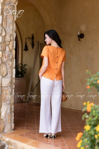 SONO - Áo linen thêu cành hoa đơn và bướm