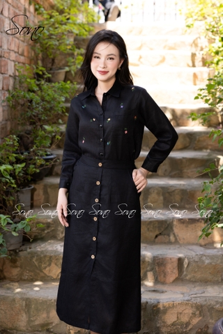 SONO - Chân váy linen nút gỗ