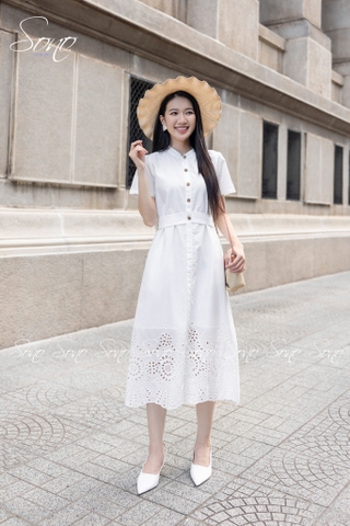 SONO - Đầm trắng có tay xô thêu