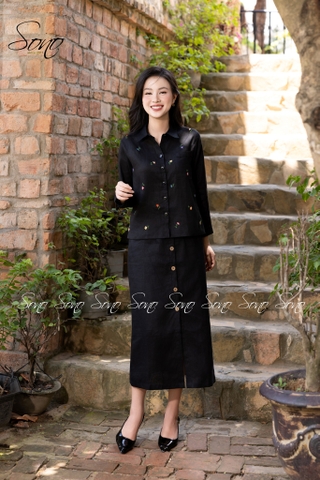 SONO - Áo sơ mi linen thêu hoa rơi