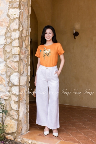 SONO - Áo linen thêu cành hoa đơn và bướm