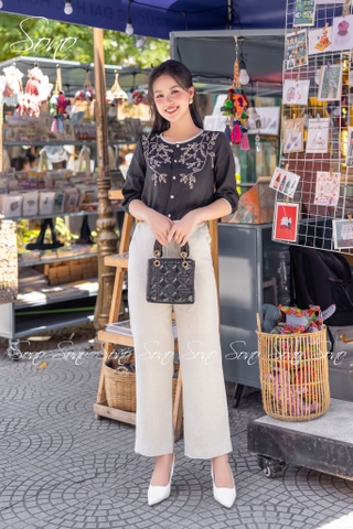 SONO - Áo linen tay lỡ thêu full ngực