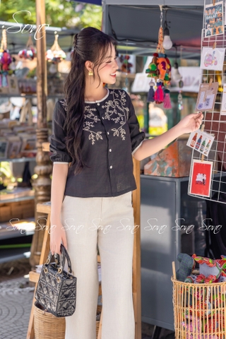 SONO - Áo linen tay lỡ thêu full ngực