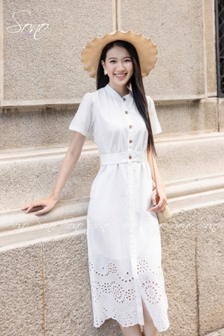 SONO - Đầm trắng có tay xô thêu