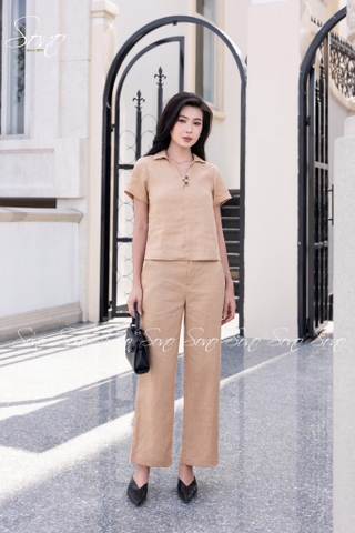 SONO - Bộ dài linen cổ V đính nút gỗ
