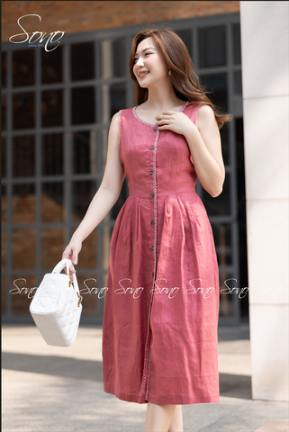 SONO - Đầm linen đột chỉ xương cá