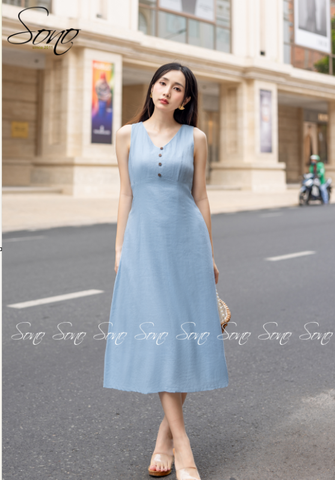 SONO - Đầm linen nhíu ngực dáng dài