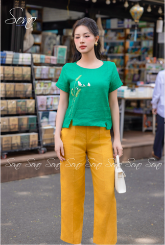SONO - Áo linen thêu bông lúa