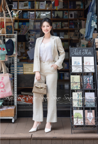 SONO - Quần linen form suông mix áo vest