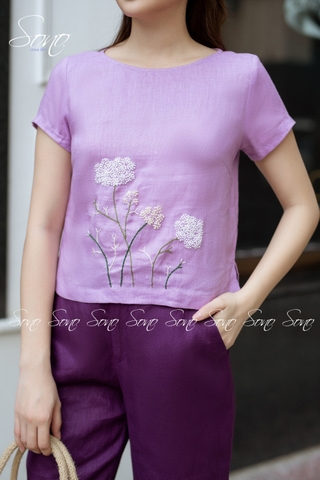SONO -  Áo linen thêu hoa se sợi trắng