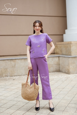 SONO - Bộ dài linen thêu hoa rơi