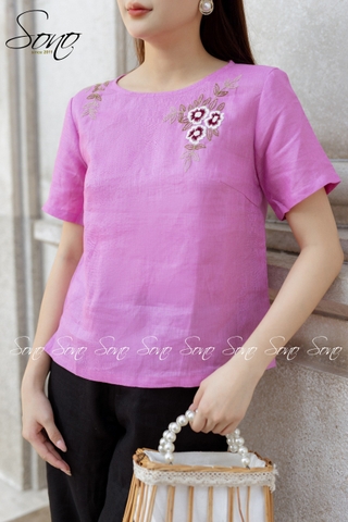 SONO - Áo linen thêu 3 hoa vai