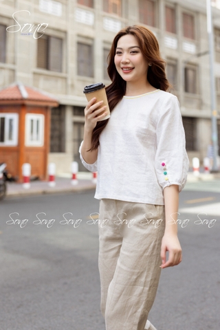 SONO - Áo linen tay lỡ đính nút nhiều màu