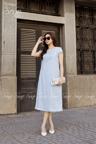 SONO - Đầm linen tay con phối ren ngực