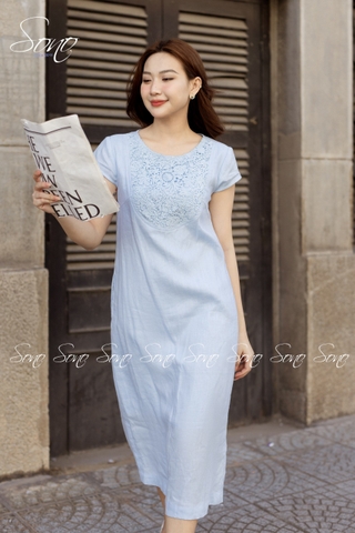 SONO - Đầm linen tay con phối ren ngực
