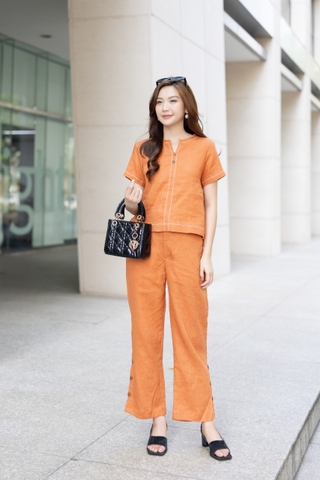 SONO - Bộ dài linen có tay cổ trụ