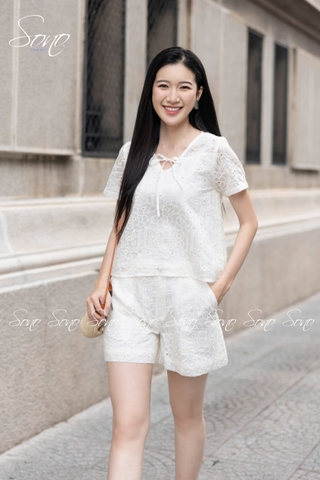 SONO - Set short có tay tơ thêu nhật