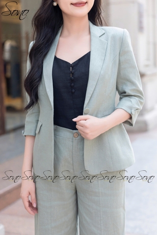 SONO - Áo vest linen tay đính nút dẹp