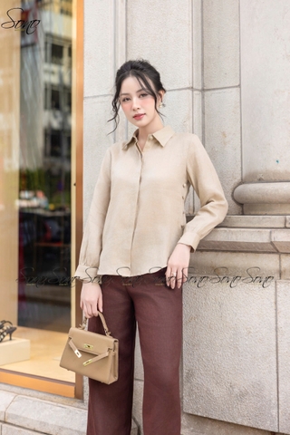 SONO - Áo sơ mi dài tay linen nút bọc 2 bên