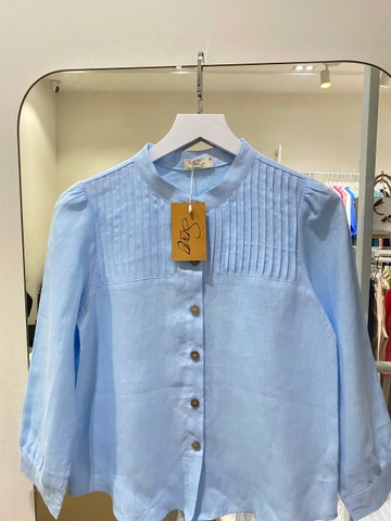 SONO - Áo linen xếp ly cổ tàu