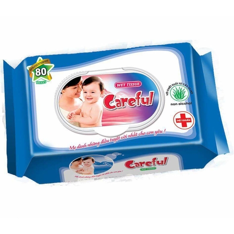Giấy ướt Careful 80 tờ không mùi nắp vuông, an toàn cho bé - Combo 6 gói
