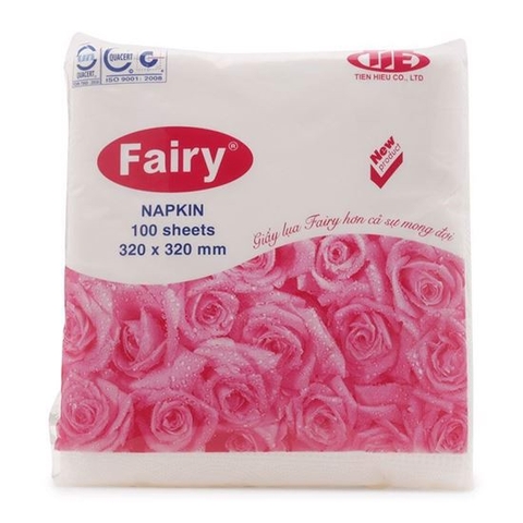 Giấy ăn vuông Fairy 100 tờ 1 lớp trắng mịn, không kích ứng da - Combo 5 gói