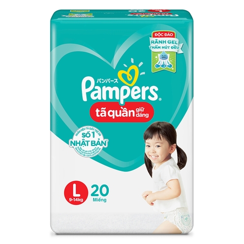 Bỉm tã quần Pampers size L 20 miếng (9-14kg)