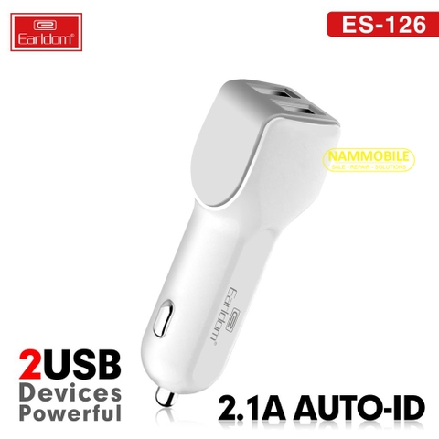 Cóc Tẩu Sạc Nhanh Xe Hơi 2 Cổng  USB 2.1A Earldom ES-126 Bảo Hành 12 Tháng Chính Hãng