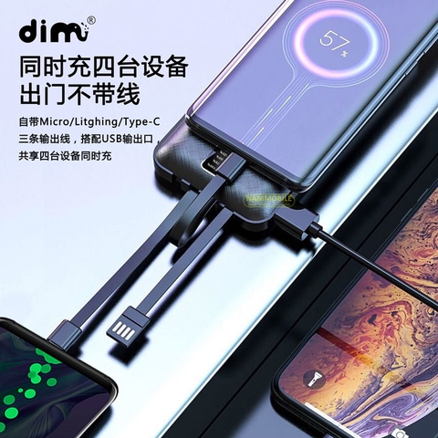 Pin sạc dự phòng 20.000mAh DIMI kèm 4 dây sạc Lightning- Type C- Micro USB chính hãng