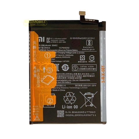 Pin Xiaomi Redmi Note 9 4G, Redmi 9T 4G, Poco M3 BN62 6000mAh Zin + Tặng Keo Dán Pin