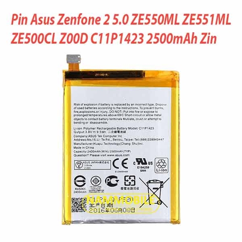 Pin Asus Zenfone 2 5.0 ZE550ML ZE551ML ZE500CL Z00D C11P1423 2500mAh Zin