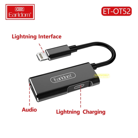 Jack Chuyển 2in1 Lightning Earldom OT52 (1 Cổng Lightning + 1 Cổng 3.5mm) Chính Hãng