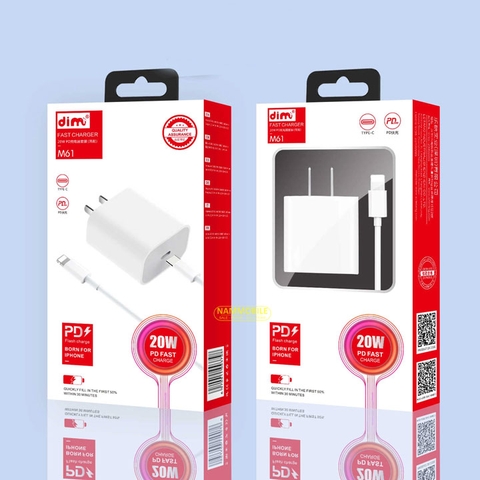 Cáp Sạc PD 20W Iphone 11 12 13 Pro Max Dimi M61 Chính Hãng Sạc Nhanh Type C to Lightning