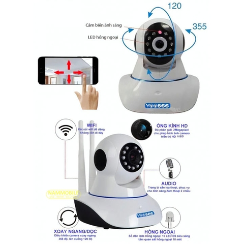 Camera Wifi Yoosee 3 anten quan sát ban đêm, xoay 360 độ, đàm thoại hai chiều, human tracking