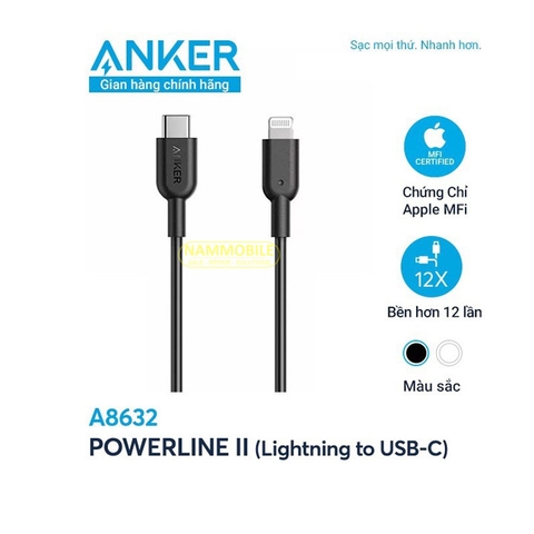 Cáp Sạc Iphone Ipad PD 20W Lightning Anker PowerLine II A8632 Chính Hãng