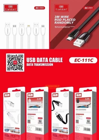 Cáp Sạc Nhanh Type C 3M Earldom EC – 111C Chính Hãng