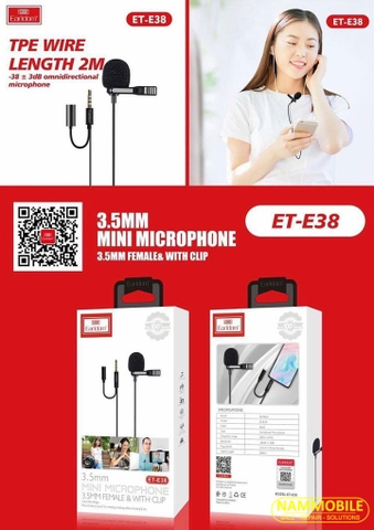 Micro Thu Âm Mini Cho Điện Thoại Chân 3.5mm kèm Jack Cắm Tai Nghe Earldom E38 Chính Hãng