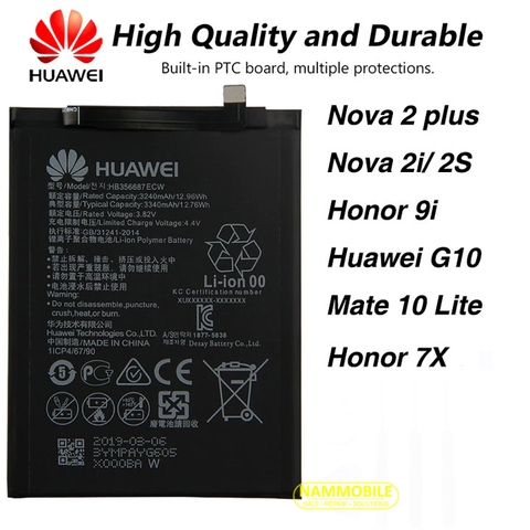 Pin Huawei P30 Lite, Mate 10 Lite, Nova 2 Plus, Honor 7X, Nova 3i, Nova 2i, G10, Honor 9i, Nova 4e, Mate SE HB356687ECW 3340mAh Zin + Tặng Siu Dán Pin