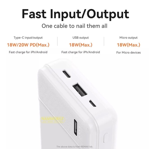 Pin Sạc Dự Phòng Remax 20.000 mAh SẠC NHANH 20W PD QC RPP-288 3 cổng Input Output Tyep C max 3A Chính Hãng