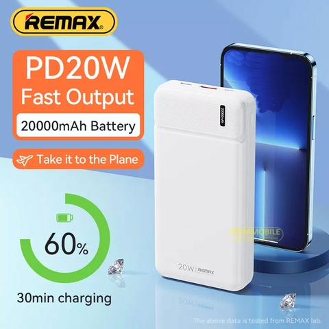 Pin Sạc Dự Phòng Remax 20.000 mAh SẠC NHANH 20W PD QC RPP-288 3 cổng Input Output Tyep C max 3A Chính Hãng