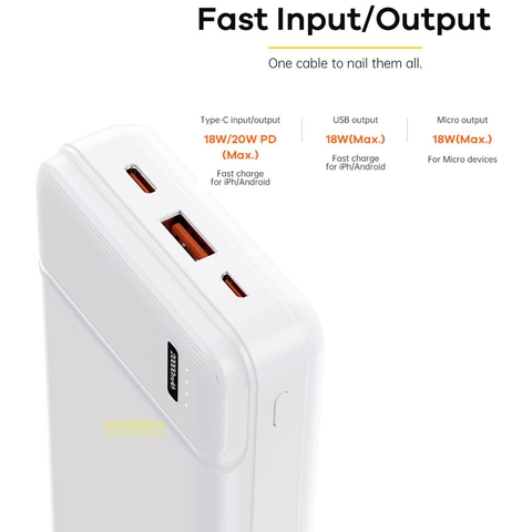 Pin Sạc Dự Phòng Remax 20.000 mAh SẠC NHANH 20W PD QC RPP-288 3 cổng Input Output Tyep C max 3A Chính Hãng