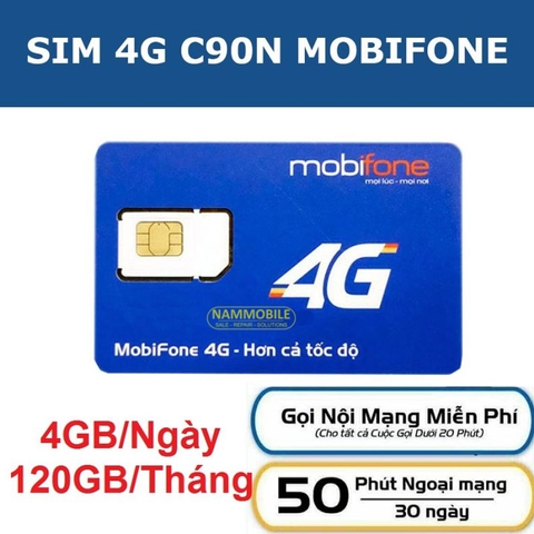 Sim 4g Mobifone 4Gb/ngày 120Gb/tháng + 50 phút ngoại mạng + 1000 phút nội mạng + tháng đầu miễn phí