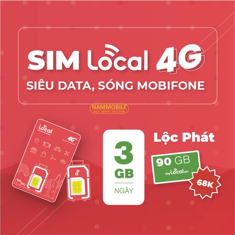Sim 4G Mobifone Local 3Gb/ngày (90Gb/tháng) Tháng Đầu Miễn Phí A68 chỉ 68k/tháng