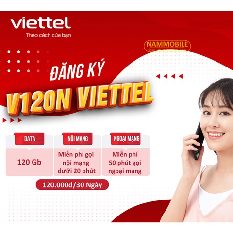 Sim 4G Viettel 4GB/ngày (120Gb/tháng) + 50 Phút gọi ngoại mạng + Gọi nội mạng miễn phí + Tháng Đầu Miễn Phí